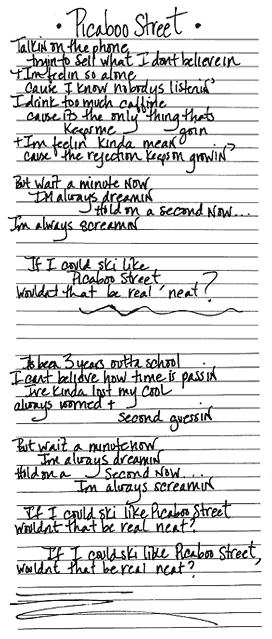 Lyrics to Picaboo Street
